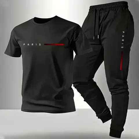 Conjunto Masculino de Moda 2026: Novo Lançamento de Camiseta e Calça de Moletom para Primavera/Verão – Roupa Esportiva Casual de Manga Curta para o Dia a Dia