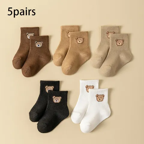 5/10 pares de meias para bebês, macias, confortáveis, respiráveis, para todas as estações, com estampa de urso de desenho animado, calçados infantis