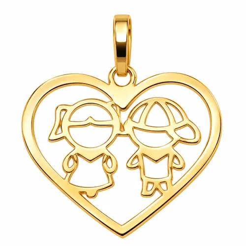 Pingente Coração Vazado Menina e Menino em Ouro 18K