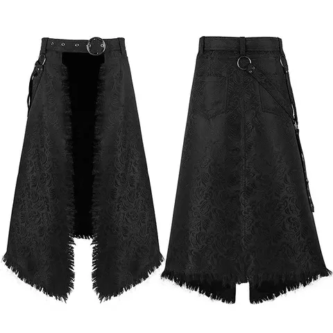 Saia Kilt Assimétrica Jacquard Gótica Masculina com Franjas e Fenda Lateral, Estilo Punk Medieval, Fantasia de Halloween, Cosplay, Traje de Palco