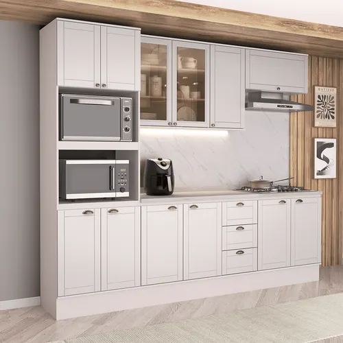 Armário de Cozinha Completa com Balcão Milla Plus Carraro Branco