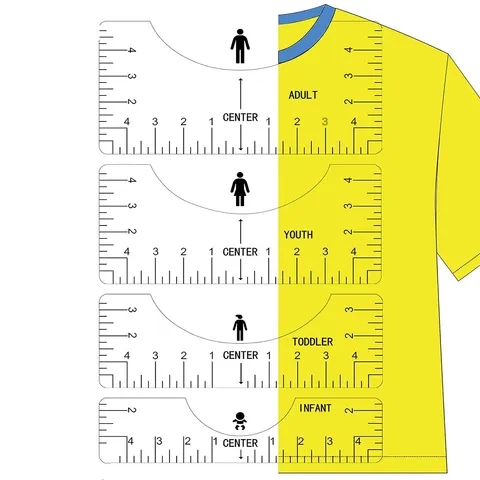 Régua de camiseta transparente, 4 unidades, guia, ferramenta de alinhamento, réguas de camiseta para centro, design para adultos, jovens, crianças pequenas, ferramenta de costura infantil