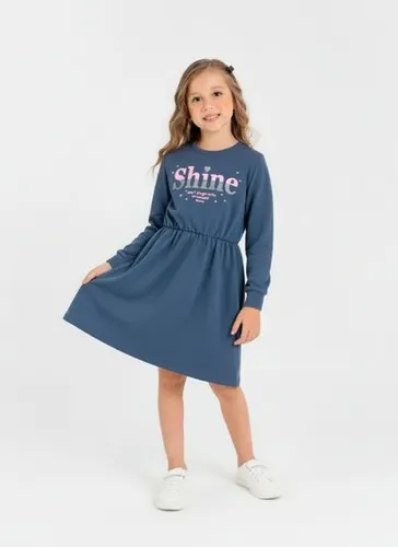 Vestido Infantil Manga Longa em Moletom sem Felpa (Azul Marinho) Guloseima