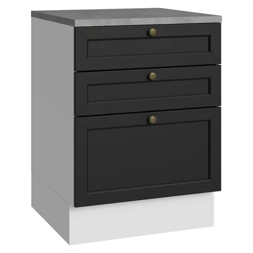 Balcão de Cozinha 60 cm 3 Gavetas Branco/Preto Vik Madesa