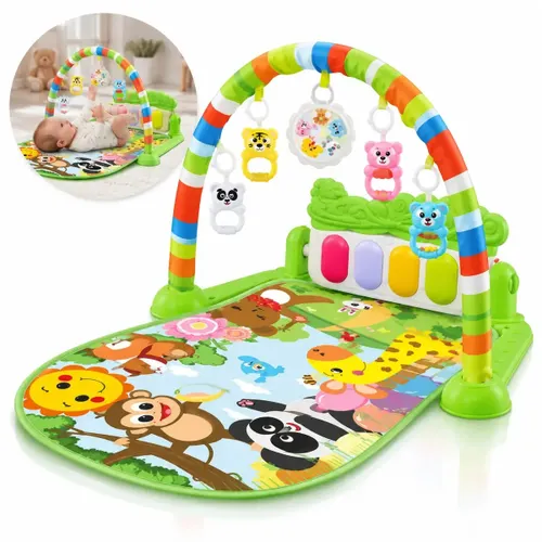 Tapete de atividades bebe infantil Piano Musical AMR-1013 com brinquedos interativo bebe Cor Verde