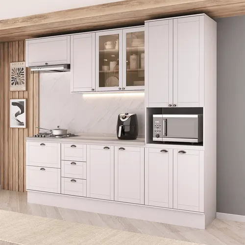 Armário de Cozinha Completa com Balcão Milla Design One Carraro Branco