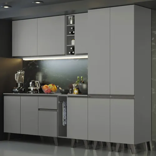 Armário de Cozinha Completa 260cm Cinza Nice Madesa 05