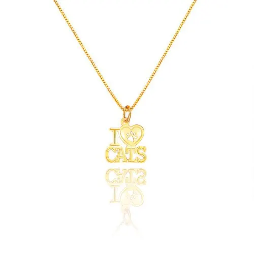Colar I Love Cats Ouro Amarelo 18K