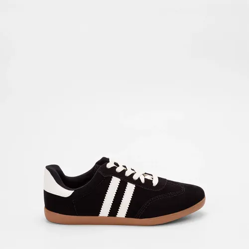 Tênis Casual Feminino Penélope Detalhe Recorte Camurça Preto