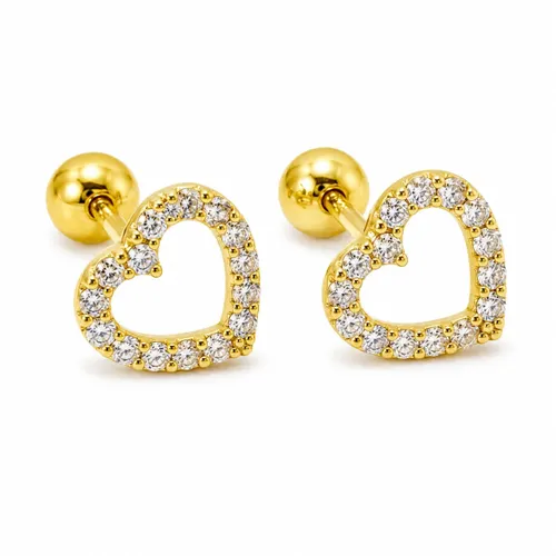 Brinco Coração Contornado com Zircônia 5 mm em Ouro 18K
