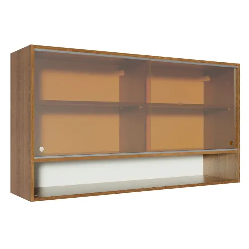Armário Aéreo 2 Portas de Correr de Vidro Reflex e 1 Nicho para Cozinhas Glamy, Lux, Agata e Reims Rustic Madesa