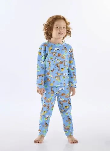 Pijama Longo Infantil Unissex em Suedine Estampado (Azul Claro) Up Baby