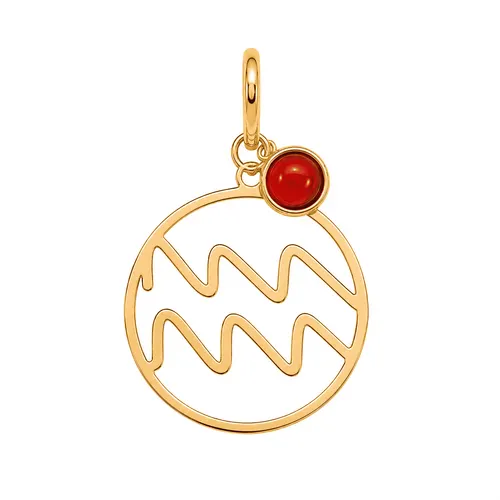 Pingente 15 mm Signo Aquário com Granada em Ouro 18K