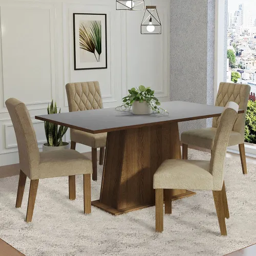Conjunto Sala de Jantar Mesa Tampo de Madeira 4 Cadeiras Rustic/Cinza/Imperial Ashley Madesa