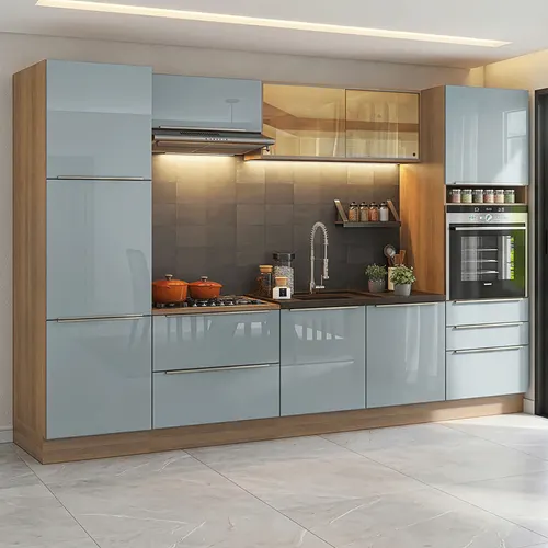 Armário de Cozinha Completa 320 cm Rustic/Cinza Lux Madesa 08