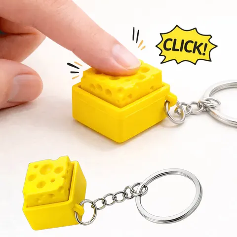 Mini Teclado de Queijo Chaveiro Antiestresse com Botão Fidget e Clicker, Pingente de Teclado, Brinquedo de Dedo