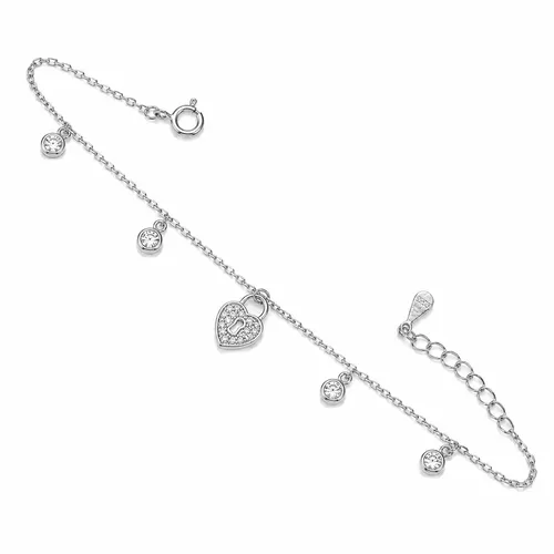 Pulseira Corrente Cadeada com Coração em Prata 925