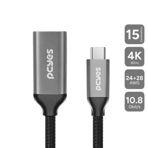 Cabo PCYES USB-C para HDMI 2.0 4K 60Hz Nylon Preto 15cm PUCF-15P