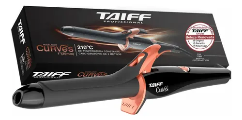 Modelador de Cachos Taiff Curves Cerâmica Preto 1 Polegada 25mm Bivolt
