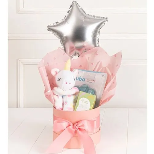 Cesta Maternidade Unicórnio com Balão Menina