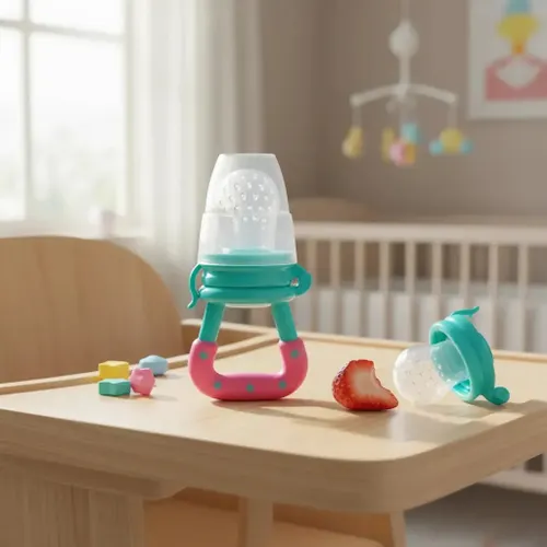 Porta Frutinha Chupeta de Alimentação Silicone Bebê Infantil Cor Azul e Rosa Buba