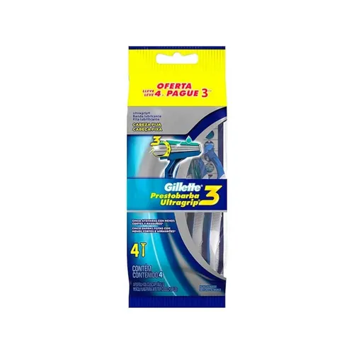 Aparelho de Barbear Presto Ultragrip 3 Fita Lubrificante 2 Lâminas com