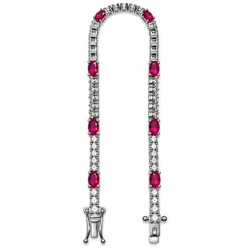 Pulseira Riviera 17 cm com Zircônias Quartzo Rosa e 4 Garras em Prata