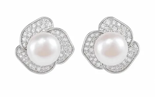 Brinco 1 cm Prata Flor com Pérola e Pétalas de Zircônias