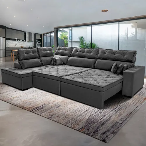 Sofá de Canto Esquerdo Retrátil e Reclinável com Molas Cama inBox Platinum Suede