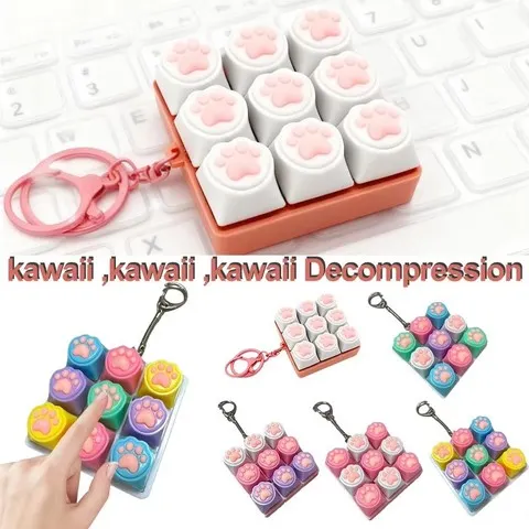 Chaveiro de Teclado com 9 Teclas em Formato de Pata de Gato, para Descompressão e DIY, Ideal para Presentes para Adultos