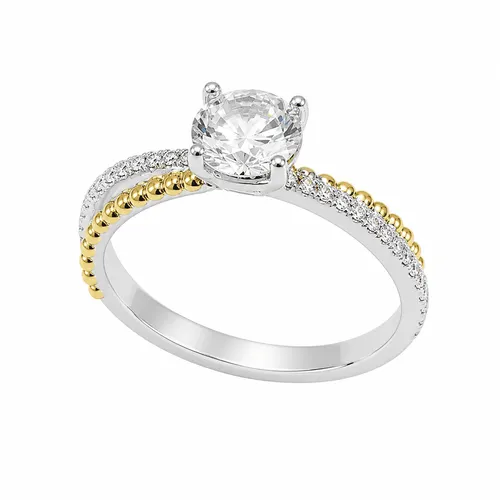 Anel com Bolinhas e Zircônia Branca 6 mm em Prata 925