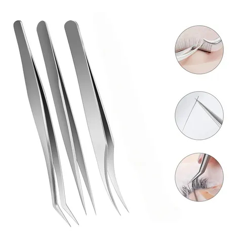 1/3 Peças Pinça de Aço Inoxidável para Cílios, Pinça para Extensões de Cílios, Ferramentas de Maquiagem, Remoção de Pelos, Extração Precisa de Espinhas e Cravos