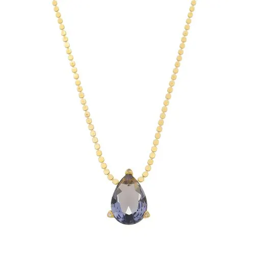 COLAR MARIA SOPHIA GOTA ZIRCÔNIA TANZANITA FOLHEADO A OURO 18K