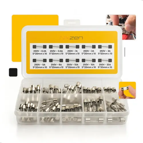 Kit 100 Unidades Fusível de Vidro 5x20mm Regua Energia e Filtros Linha Inalador Extensão Bivolt 250v Caixa Organizadora