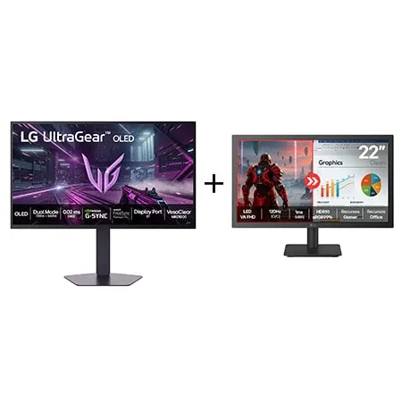 Combo Monitor LG OLED UltraGear™ 27GX790B 27", 480Hz + Monitor LG FHD Home & Office 22U403A-B 22", 1ms (MBR), 120Hz - 27GX790.22U403