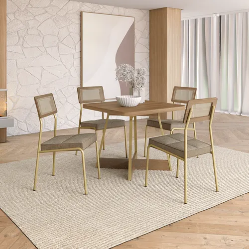 Conjunto Sala de Jantar 4 Cadeiras Filadelfia Carraro Carvalho Dourado