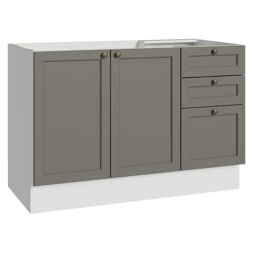 Balcão de Pia 120 cm 2 Portas 3 Gavetas (Sem Tampo) Branco/Cinza Vik Madesa
