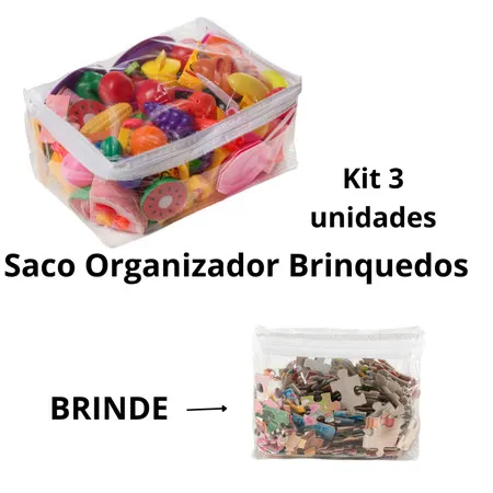 Kit 3 Saco Organizador de Brinquedos Guarda Roupas Multiuso Acessórios Infantil com Zíper