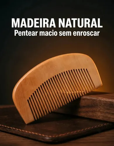Pente de Madeira Barba Bigode e Cabelo Curvo Meia Lua 9cm Dor Block