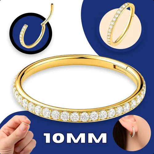 Piercing Titânio Argola Click Cravejada 10mm Dourado Addiesdive®