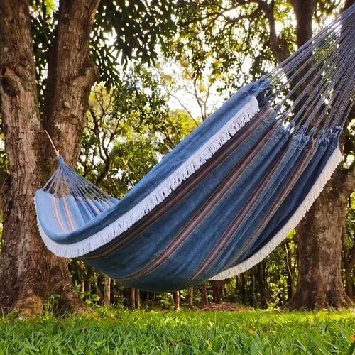 Rede Dormir Descanso Horizona Full Jeans Casal Grande Reforçada Nordestina Cinzão Listrado