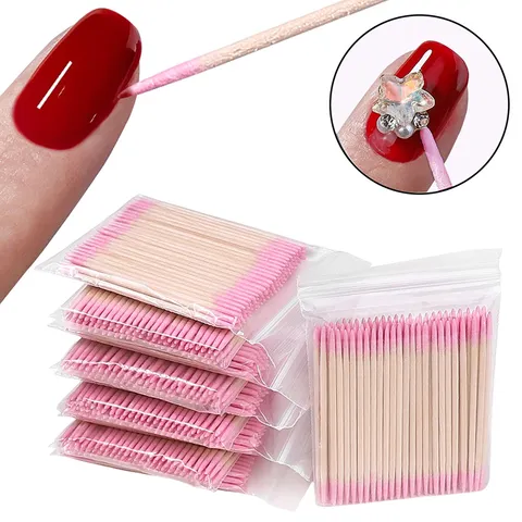 100/1000 unidades de cotonetes de ponta dupla, com pontas finas, para nail art, maquiagem, correção de delineador, conjunto de ferramentas de beleza.