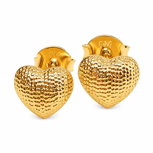 Brinco 6 mm Coração Trabalhado em Ouro 18K