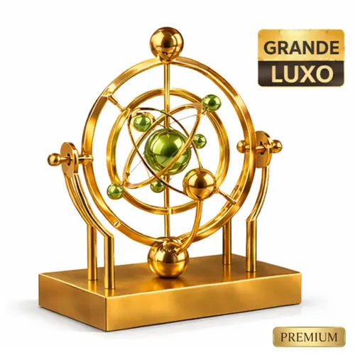 Pêndulo de Newton Dourado com detalhes em verde Grande para Escritório Antiestresse e Decoração