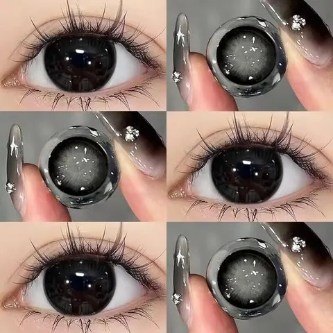 Lentes de contato pretas naturais VISUASHOW 1 par 14.2mm semestrais macias para maquiagem diária beleza dos olhos