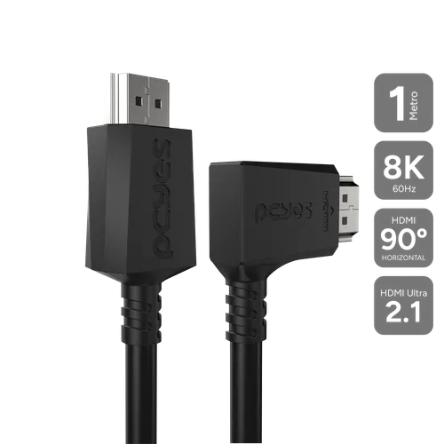 Cabo HDMI PCYES 2.1 Conector 90º Horizontal 1M PVC PHM21-1H-PVC01