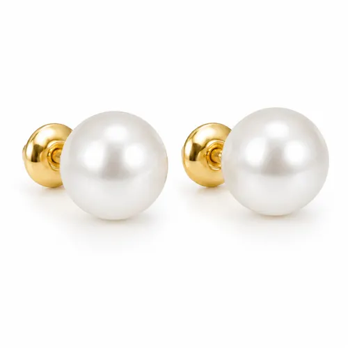 Brinco Pérola Botão 10,3 mm em Ouro 18K