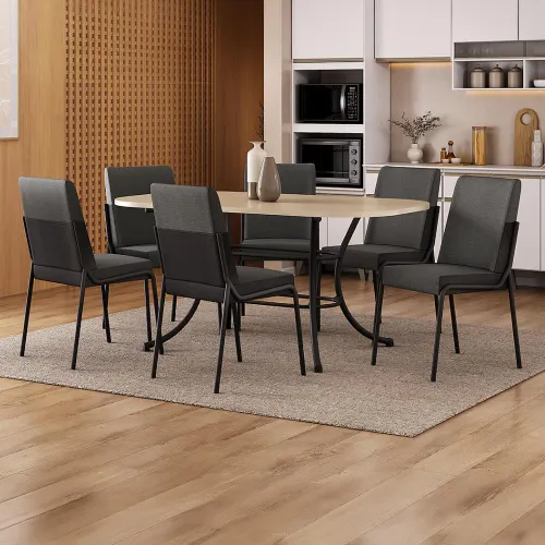 Conjunto Sala de Jantar 6 Cadeiras Manila Carraro Off Preto