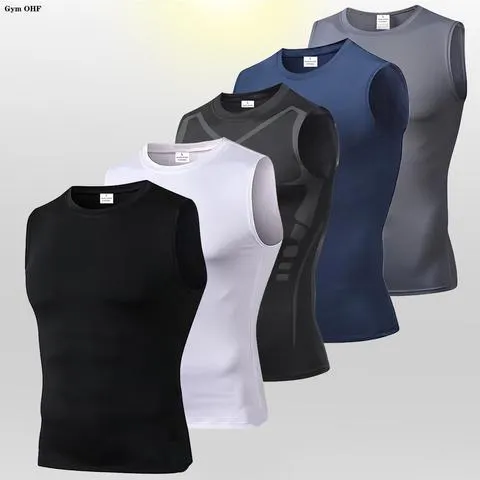 Homens de secagem rápida correndo camisetas colete de compressão sem mangas camisa de secagem rápida camisa de treinamento ginásio masculino regata