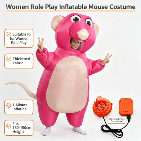 Fantasia Inflável de Rato de Desenho Animado para Adultos, Homens e Mulheres, Traje de Mascote com Ventilador e Bateria, para Halloween, Cosplay e Festas